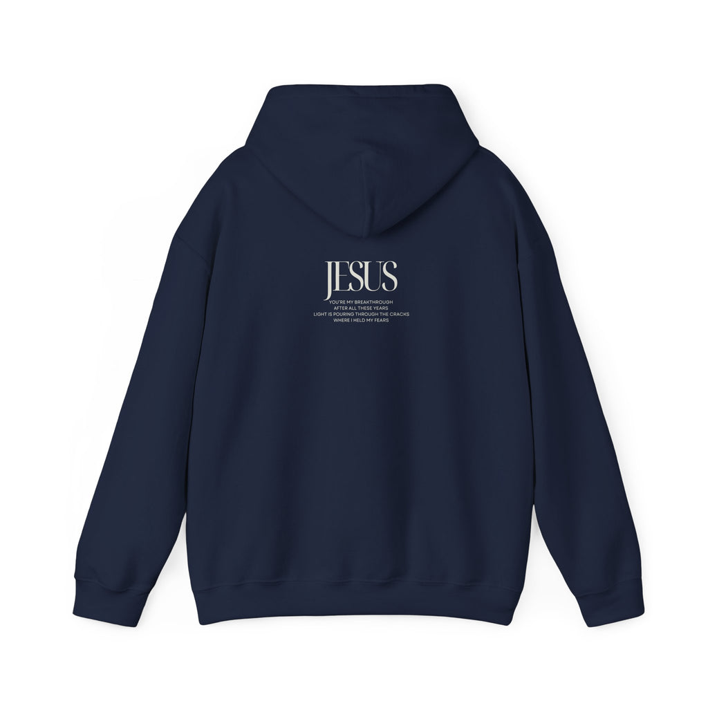 Breakthrough Graphic Hoodie — 'JESUS' Minimalist Faith Pullover