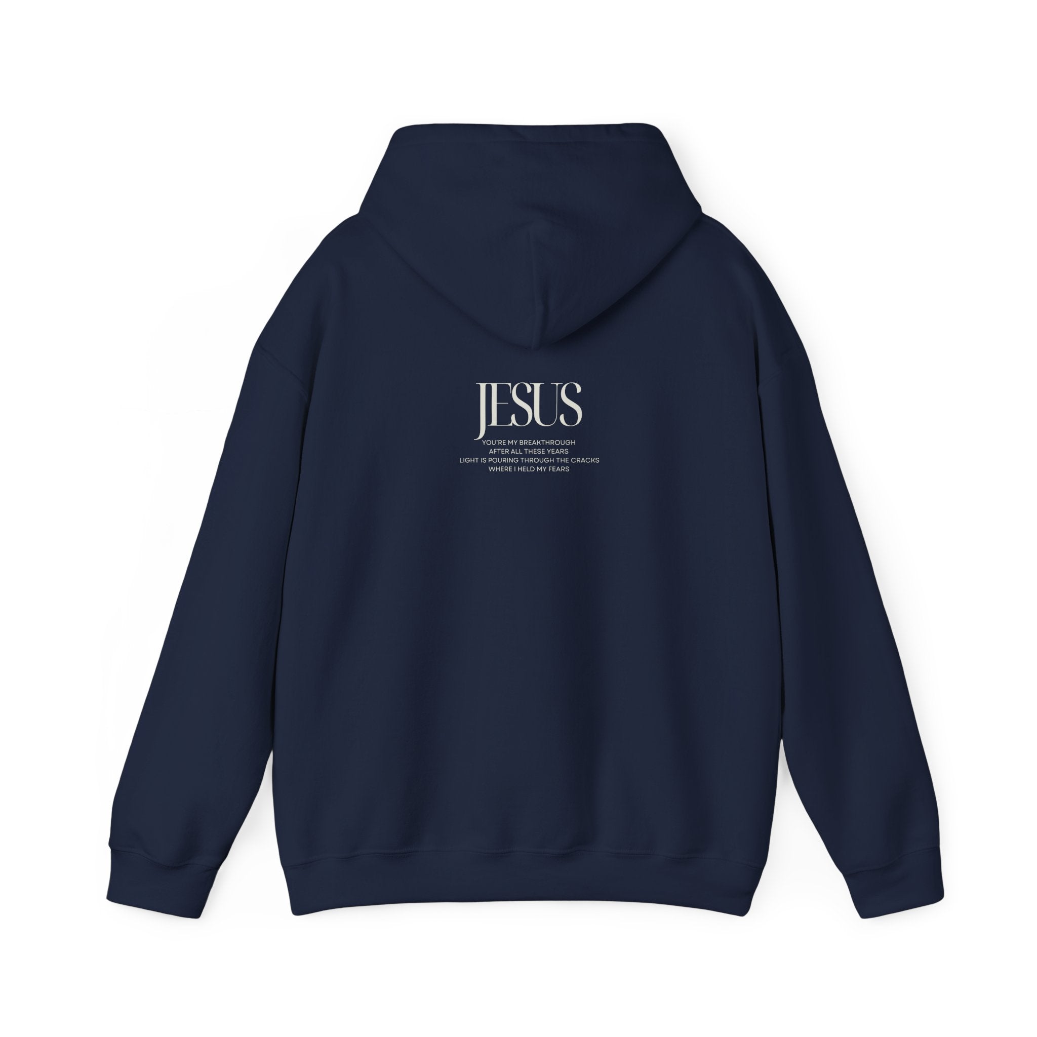 Breakthrough Graphic Hoodie — 'JESUS' Minimalist Faith Pullover